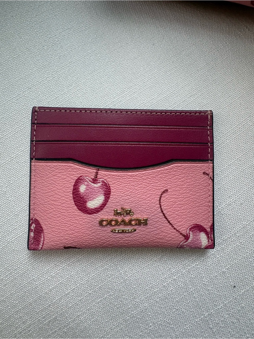 Coach Pink Cherry Card Holder with Dark Rose Top